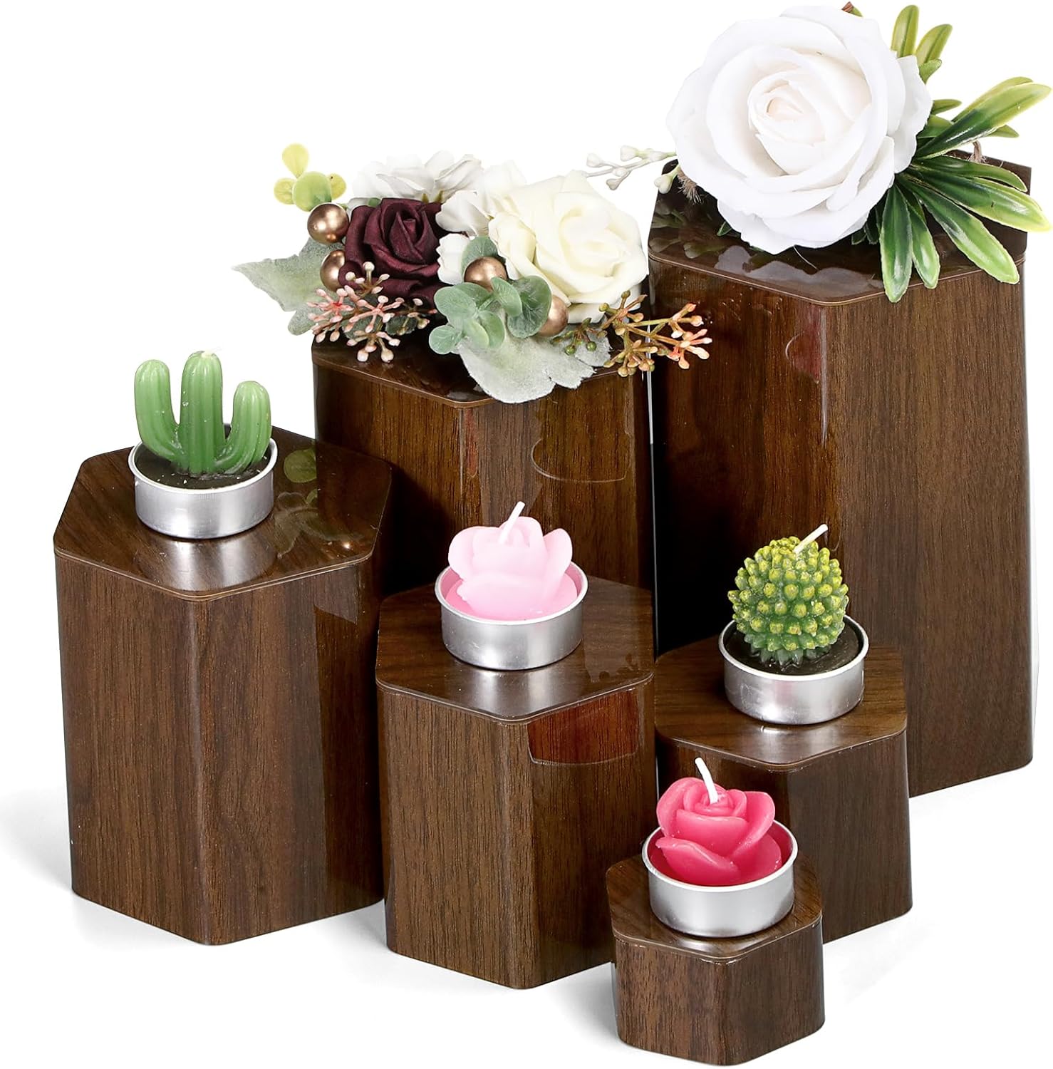 Jetec 12 Pcs Acrylic Hexagonal Jewelry Display Risers Brown
