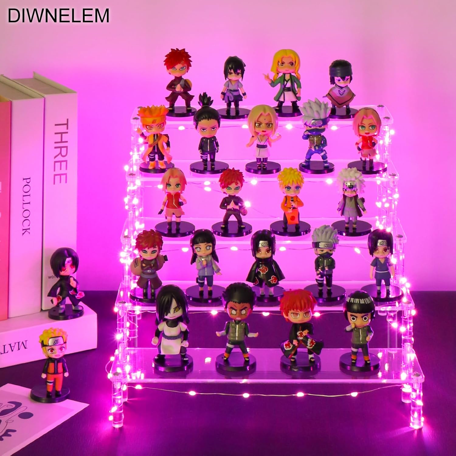 DIWNELEM 5 Tier Acrylic Display Riser with Pink LED Light