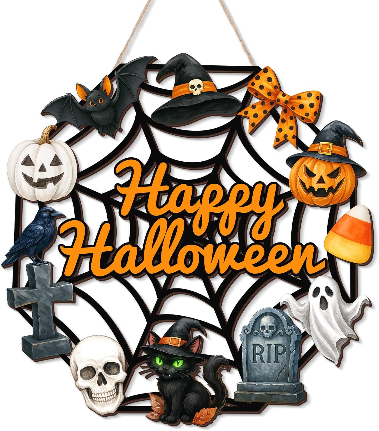Halloween Wooden Ghost Door Wreath Sign