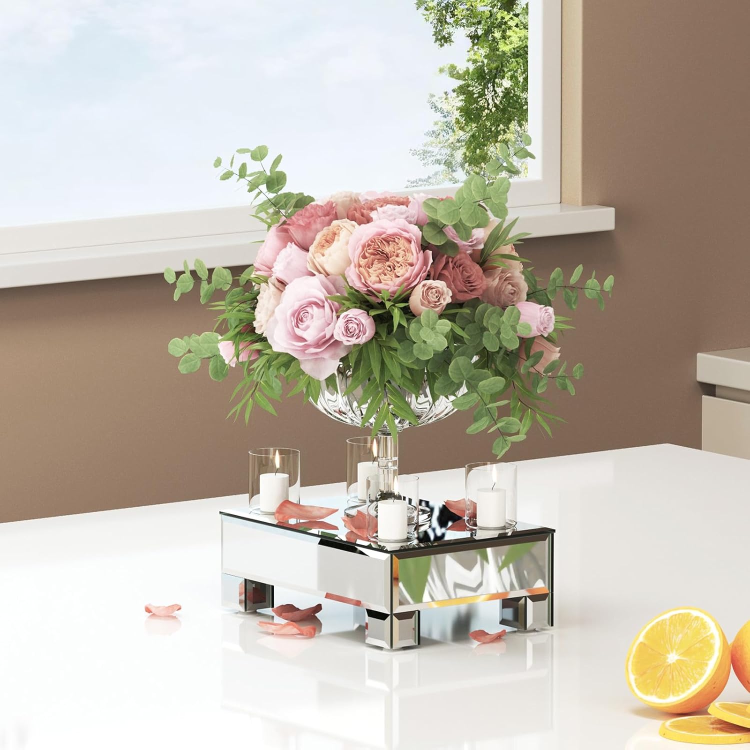 Stylish Mirrored Display Risers for Vanity and Countertop
