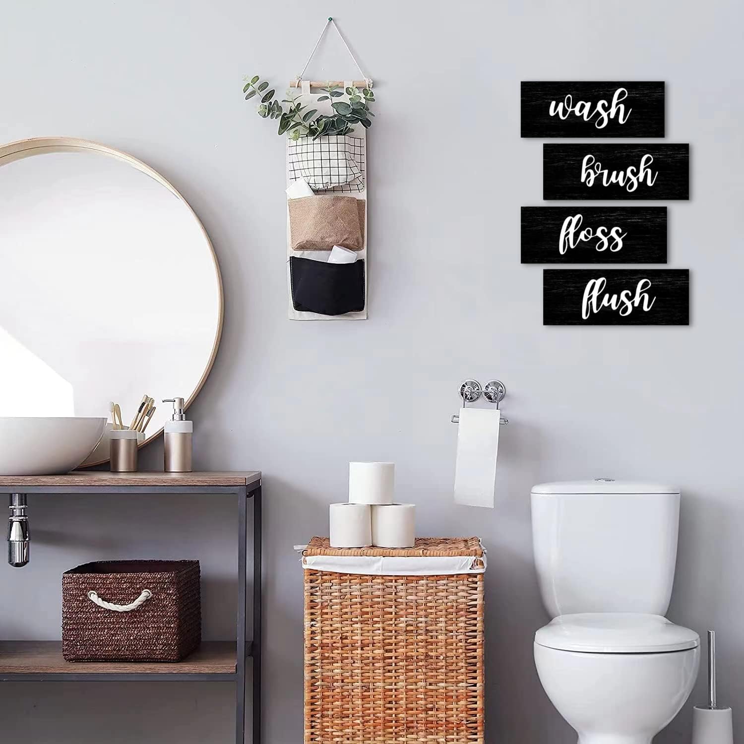 Bathroom Wall Decor with Wash Brush Floss Flush Sign