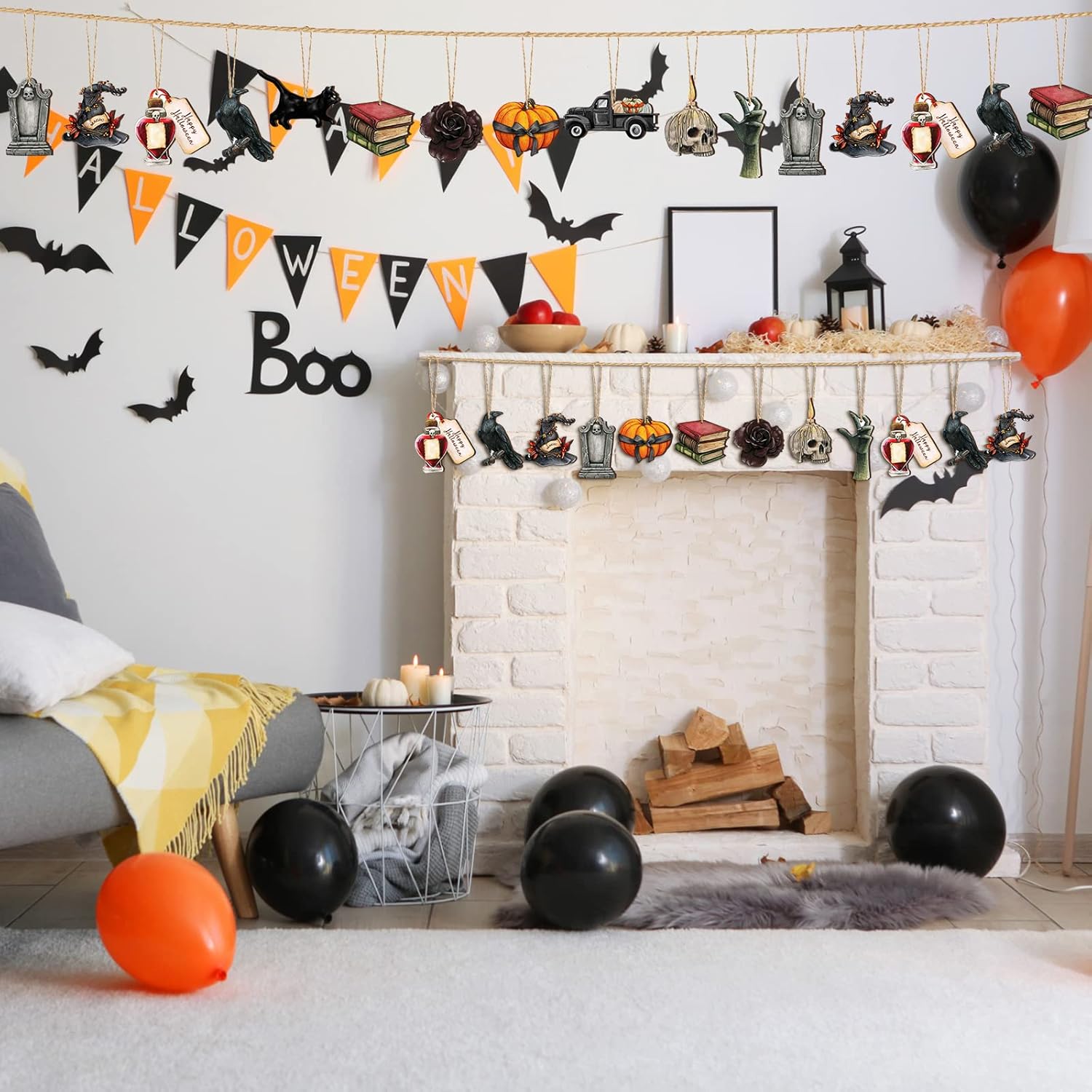 Maitys 36 Pcs Halloween Wooden Ornaments for Tree Decorations