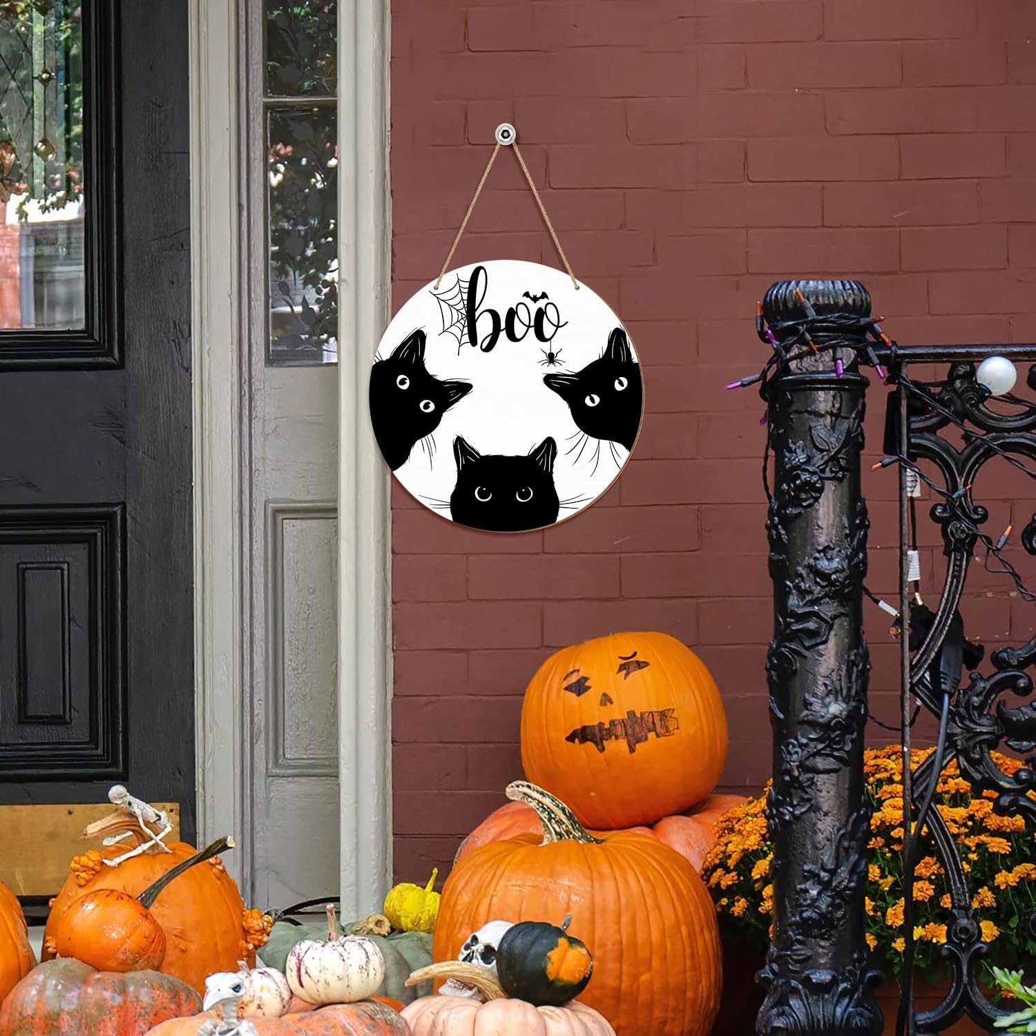 Halloween Black Cat Door Sign with BOO Text