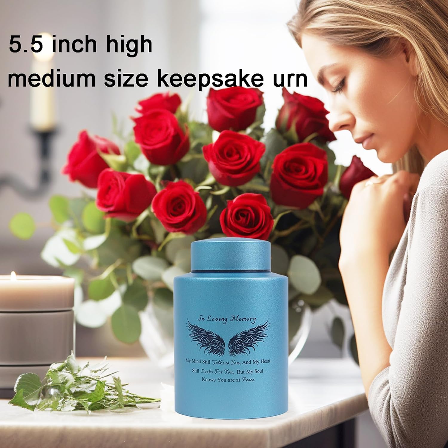 6 Inches Small Urn for Human Ashes Keepsake Box with Angel Wing