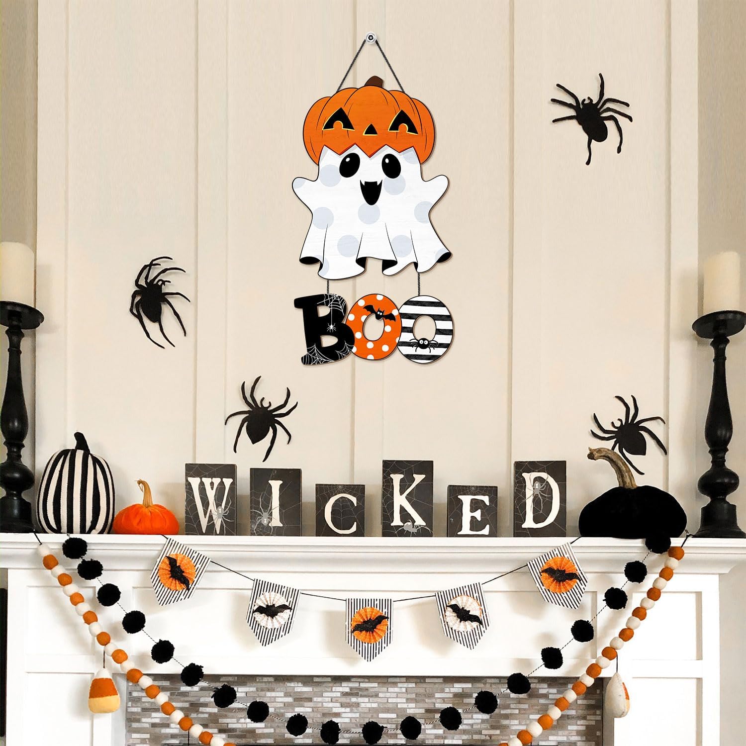 Halloween Ghost BOO Wood Door Hanging Sign Decorations