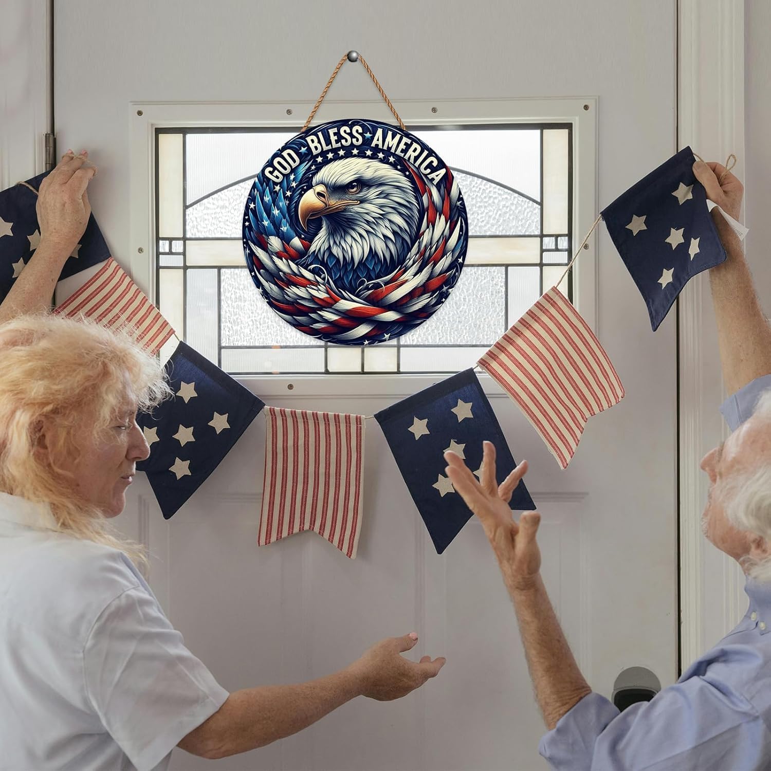 4th of July Patriotic Door Sign with Eagle and Flag Design