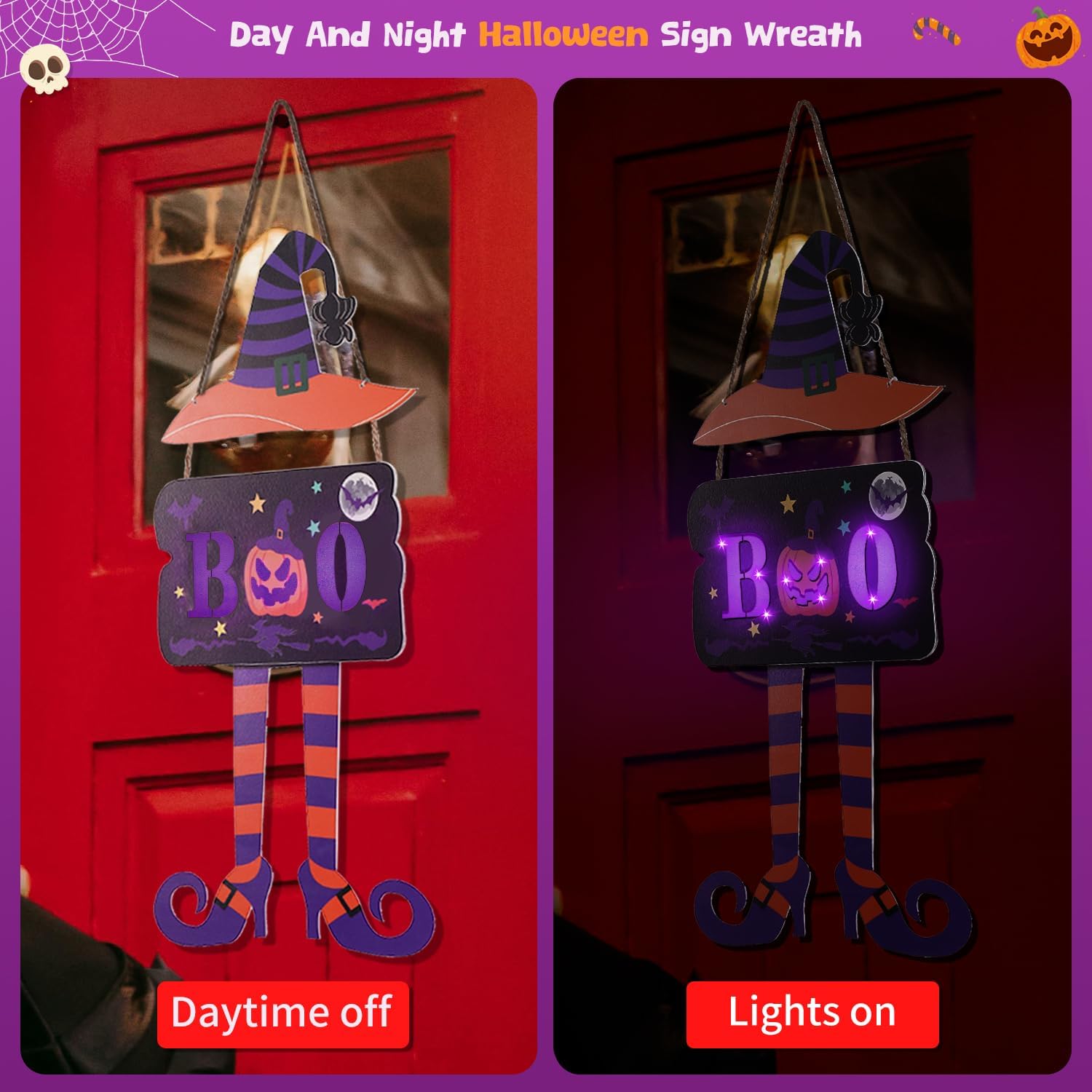 Halloween Witch Door Decorations with Timer Light