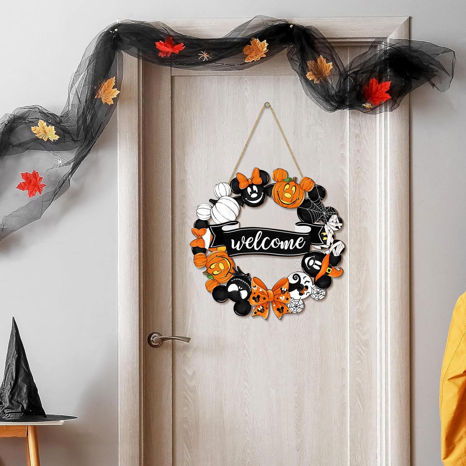 Cute Halloween Mouse Wreath Door Welcome Sign