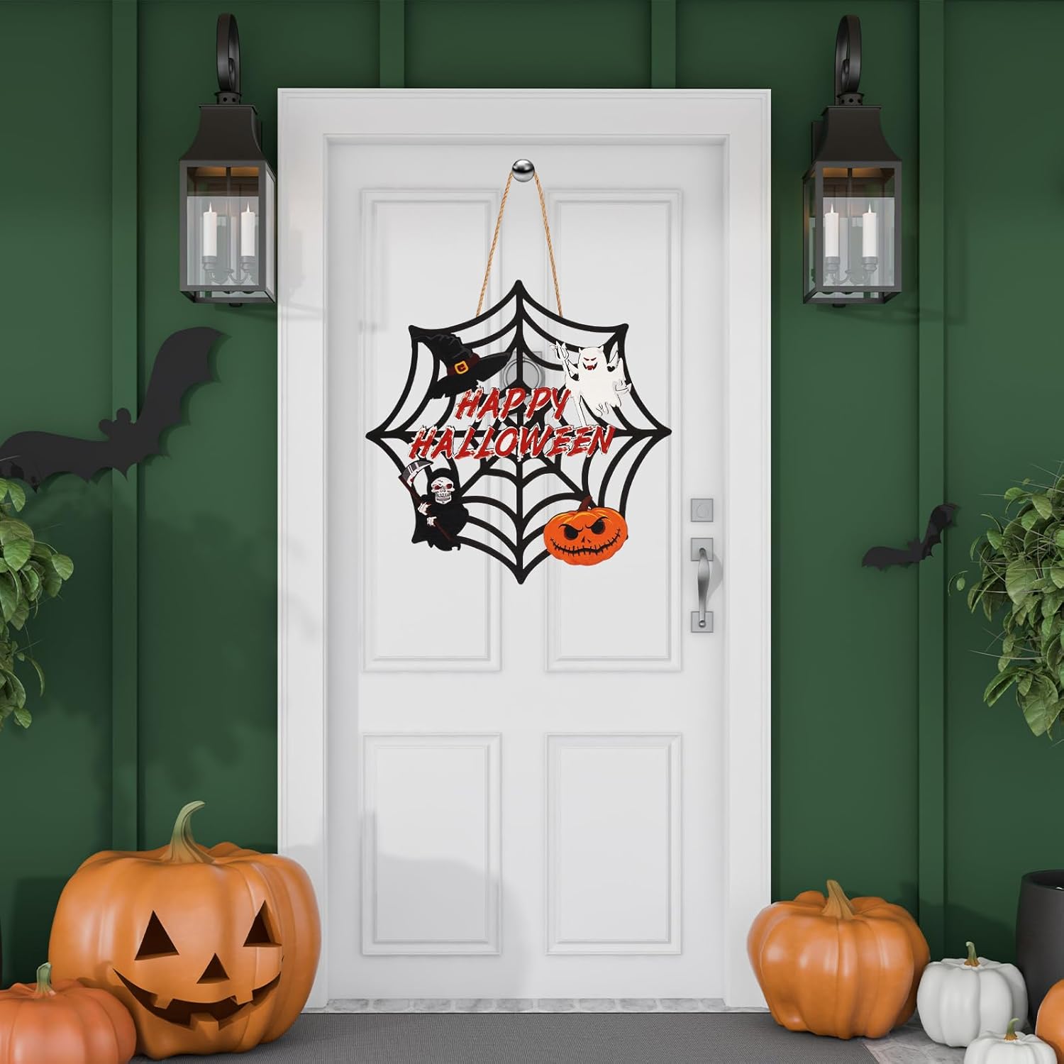 2PACK Halloween Door Sign with Spider Web and Pumpkin Design