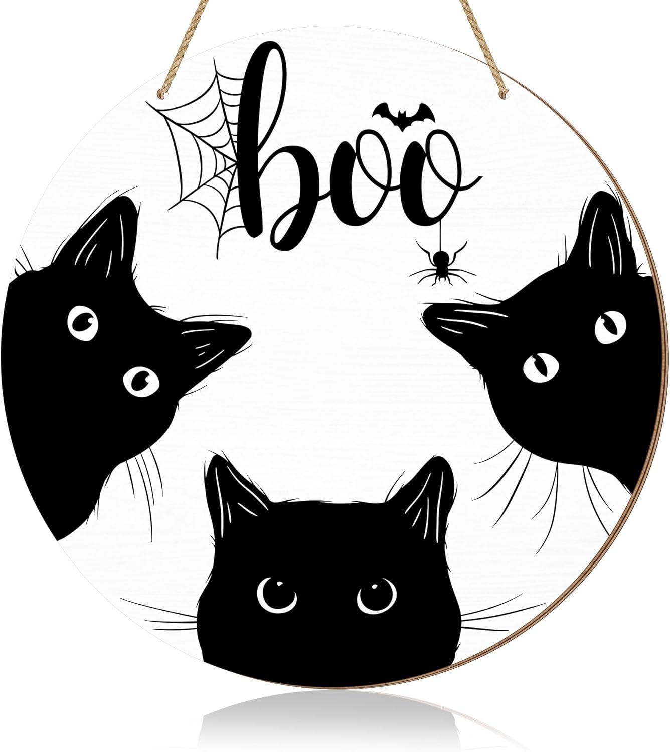 Halloween Black Cat Door Sign with BOO Text