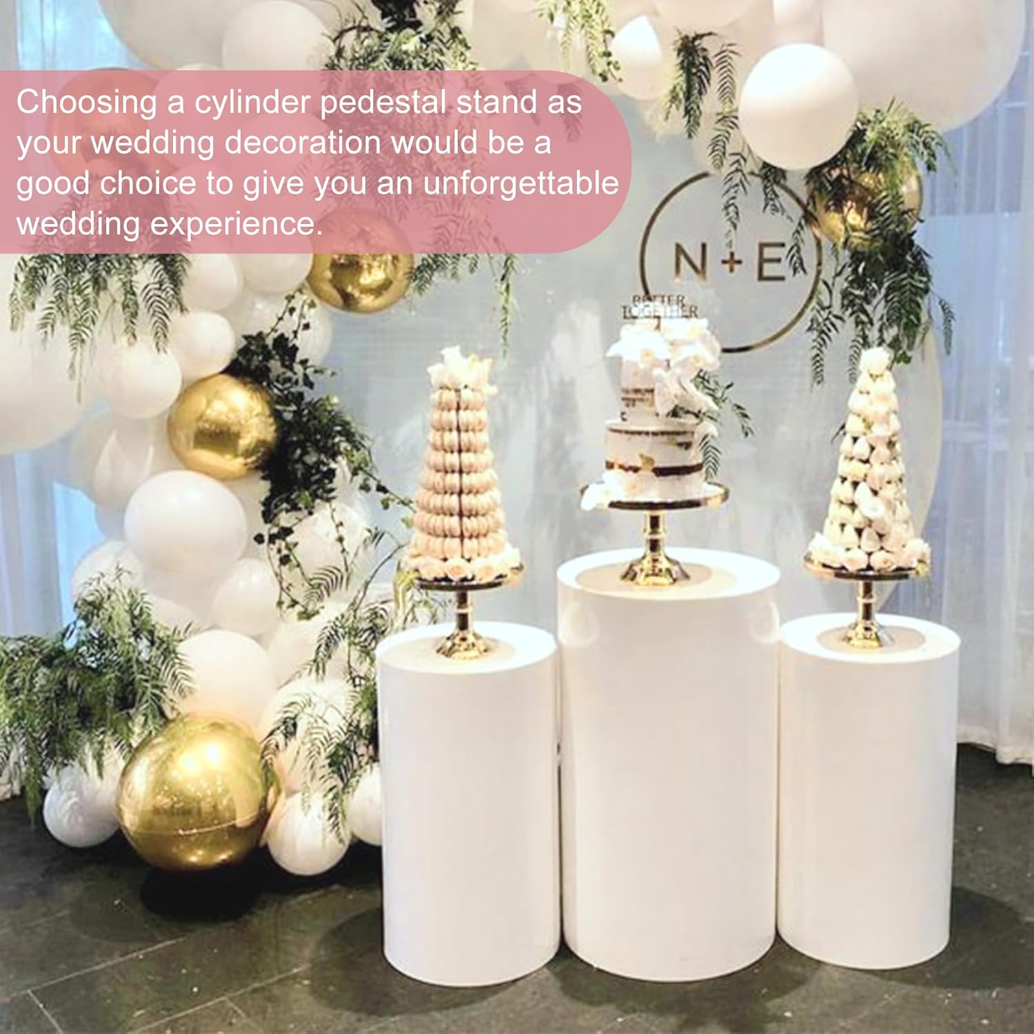 3PCS White Metal Cylinder Pedestal Stands for Party Decorations