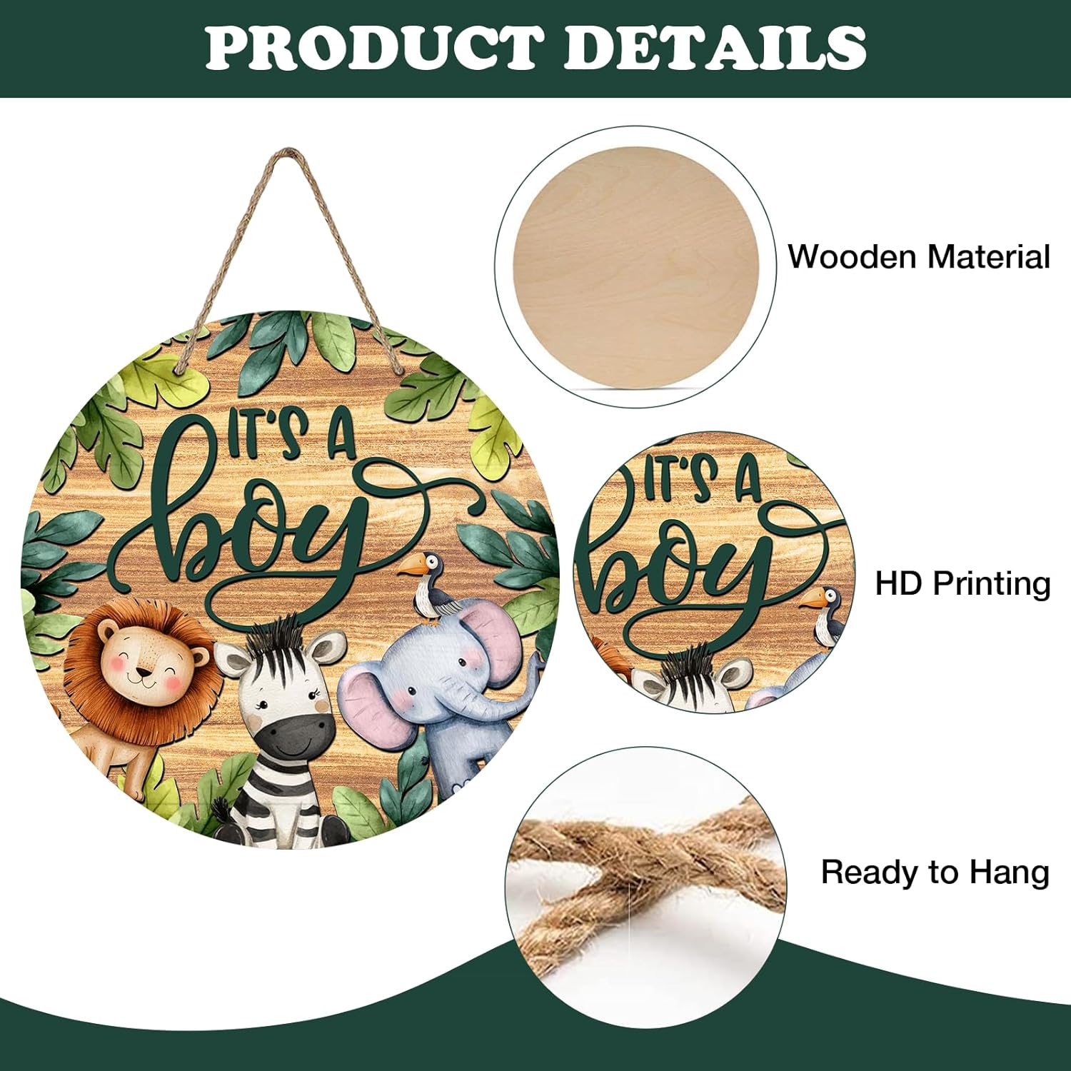 Its A Boy Jungle Animal Door Sign Decor
