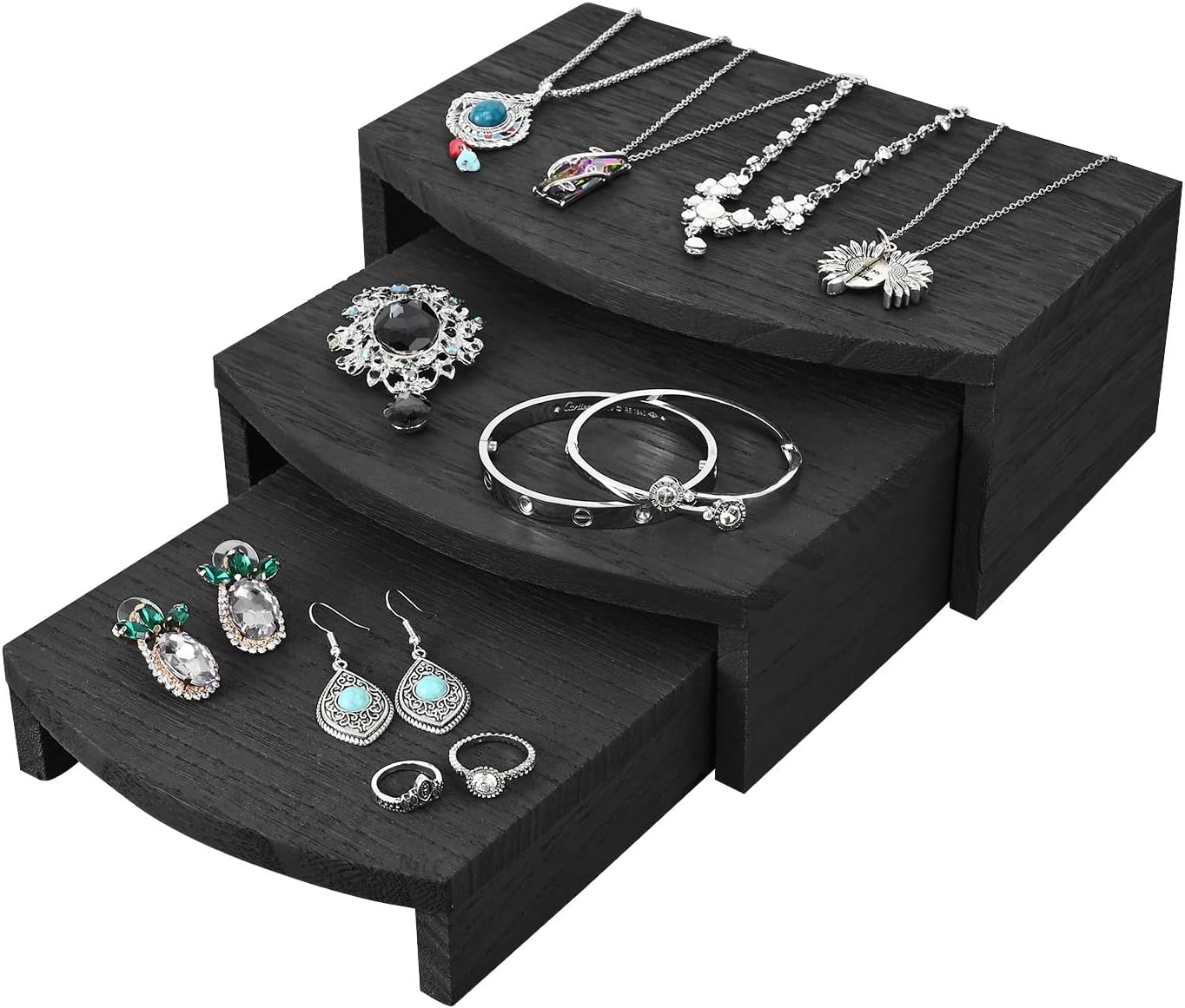 MOOCA 3-Piece Wooden Jewelry Display Risers - Black