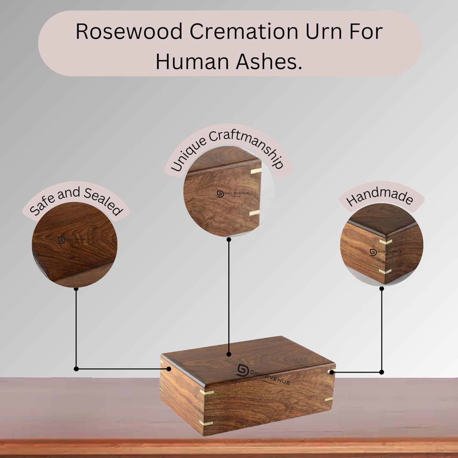 Handmade Rosewood Cremation Urn for Human Ashes