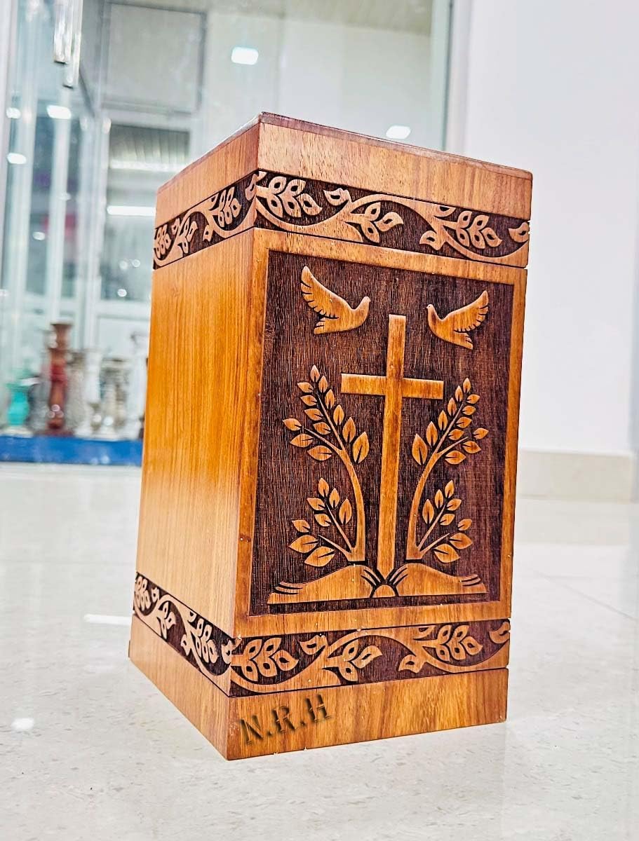 Carved Cross Jesus Book Rosewood Cremation Urn 11x6x6