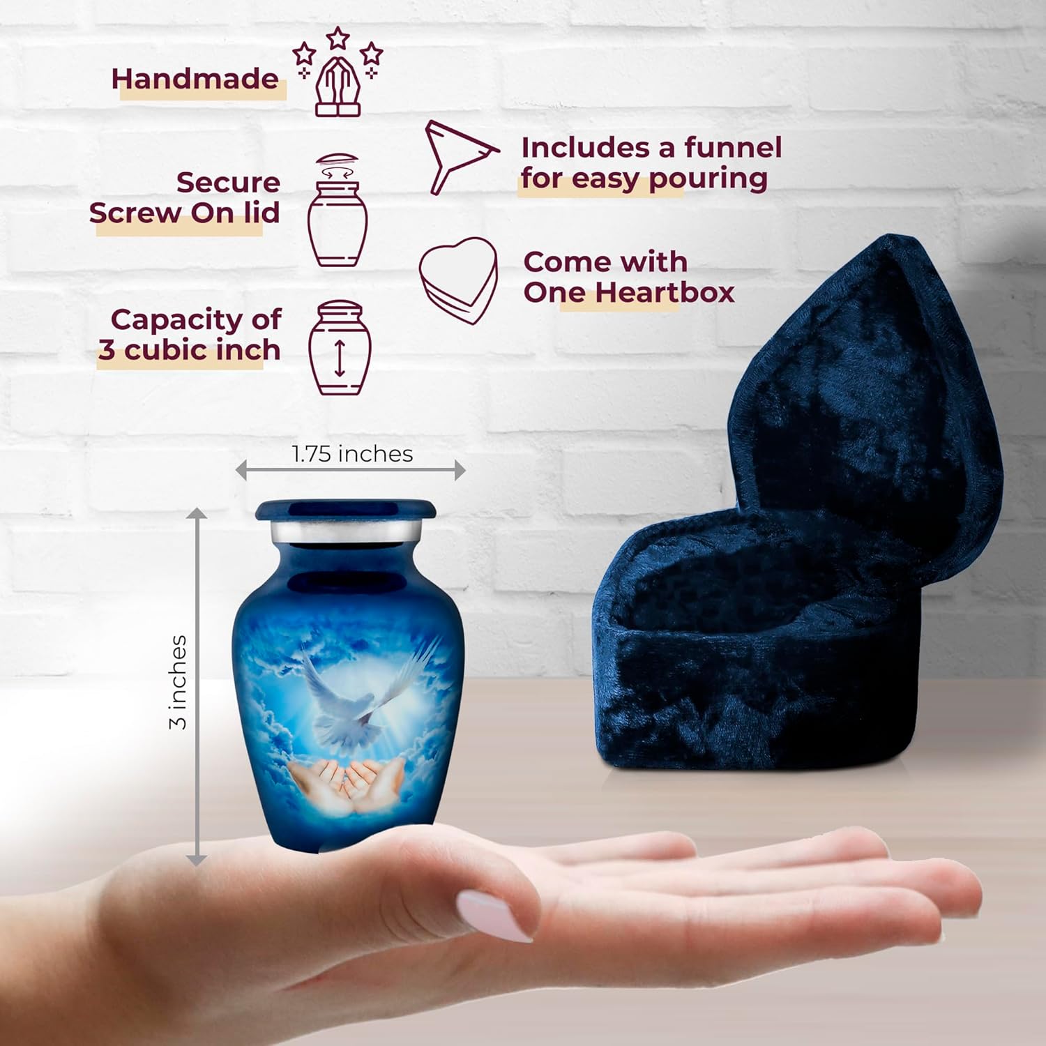 Trupoint Memorials Small Blue Dove Urn with Velvet Heart Box