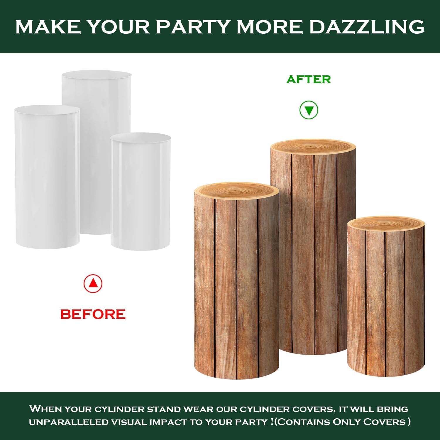 SaitiMade Set of 3 Wood Cylinder Stand Covers