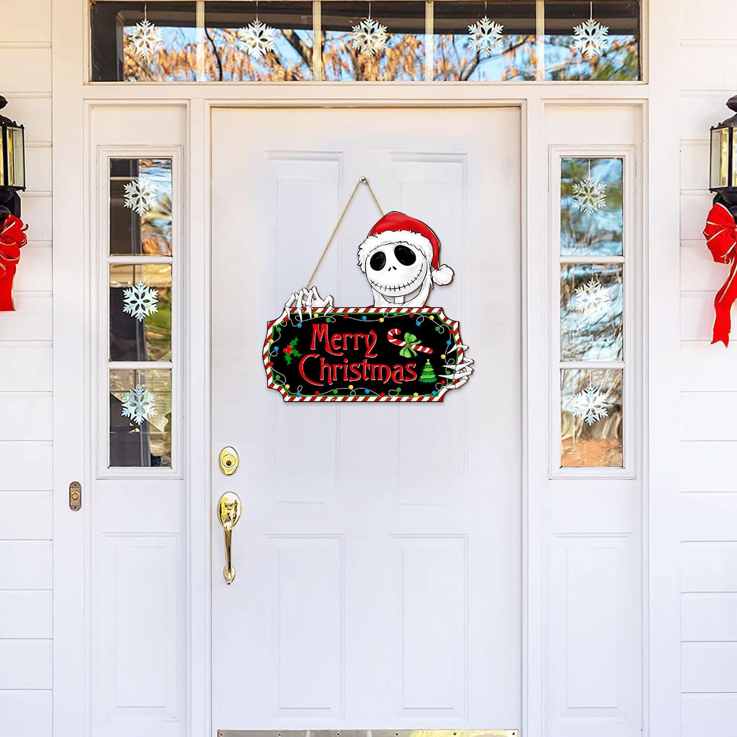 Funny Christmas Door Sign with Skeletal Santa