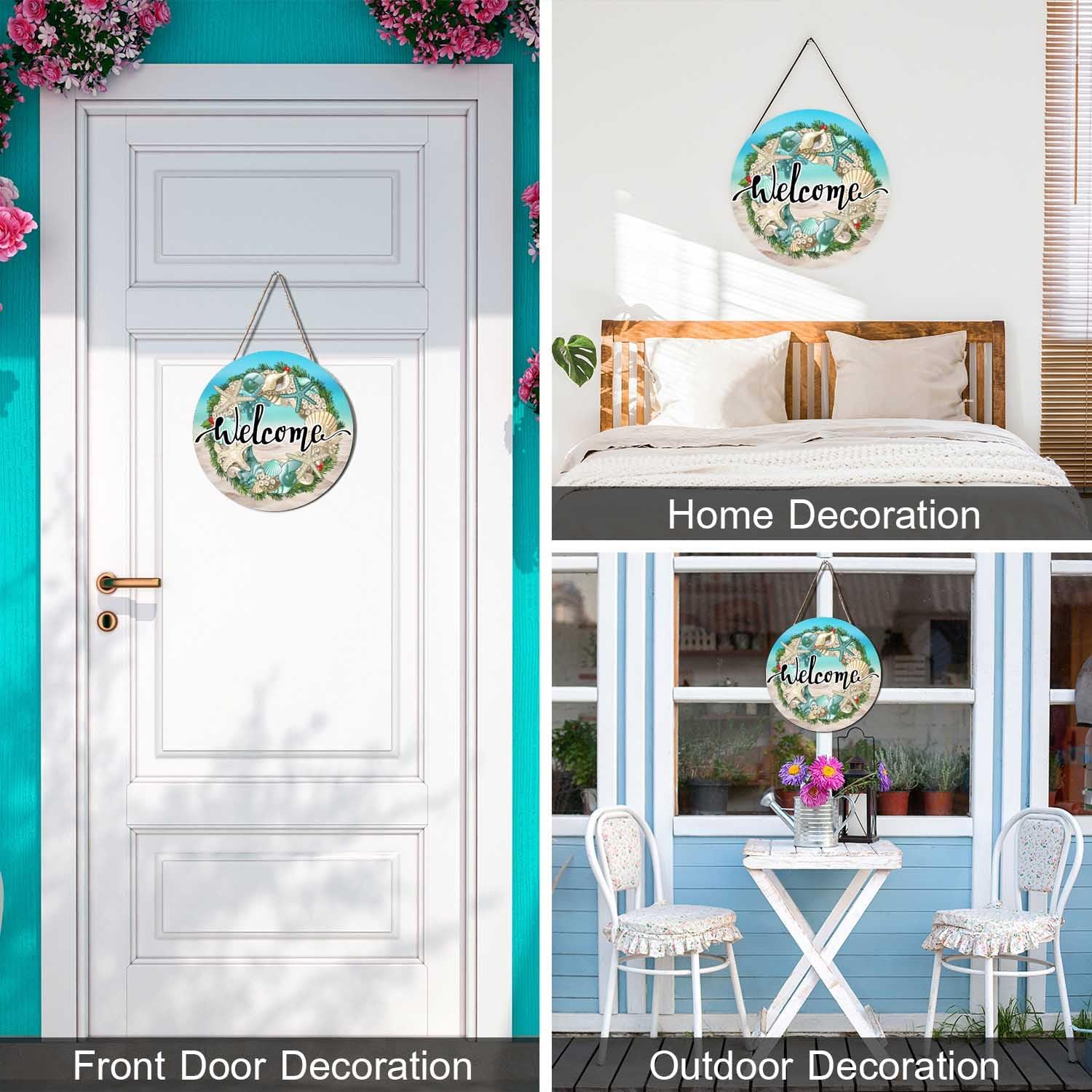 Rustic Sea Shells Welcome Wreath Door Sign