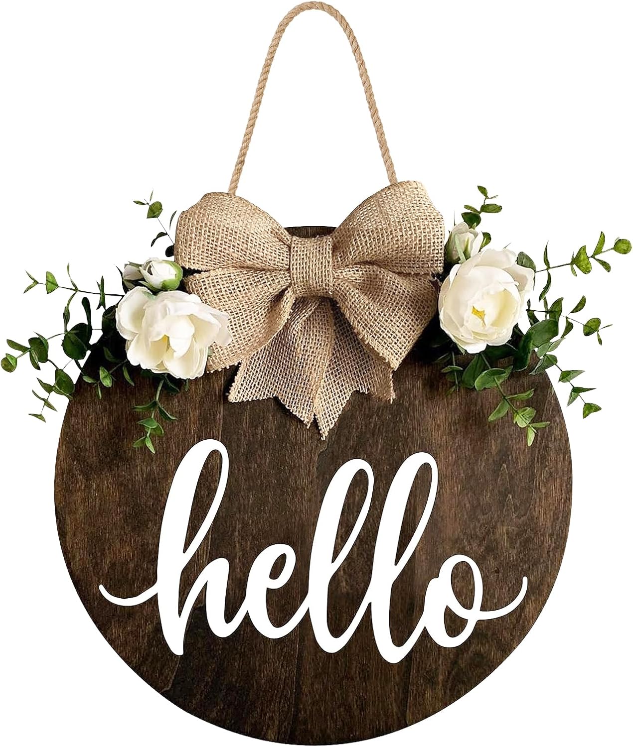 MayAvenue Rustic Round Welcome Sign with Bow and Greenery