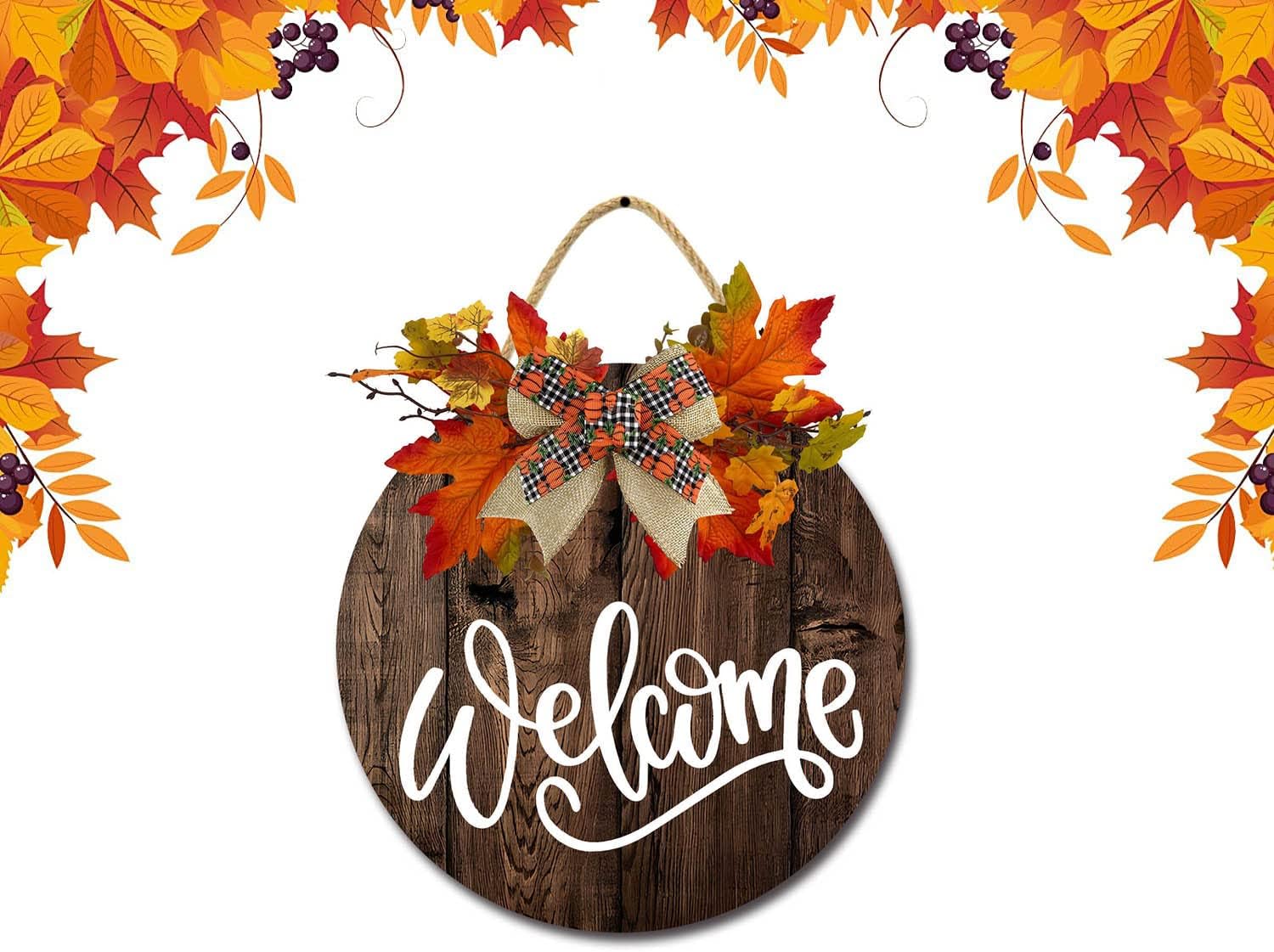 Rustic Wooden Fall Welcome Sign Halloween Decor