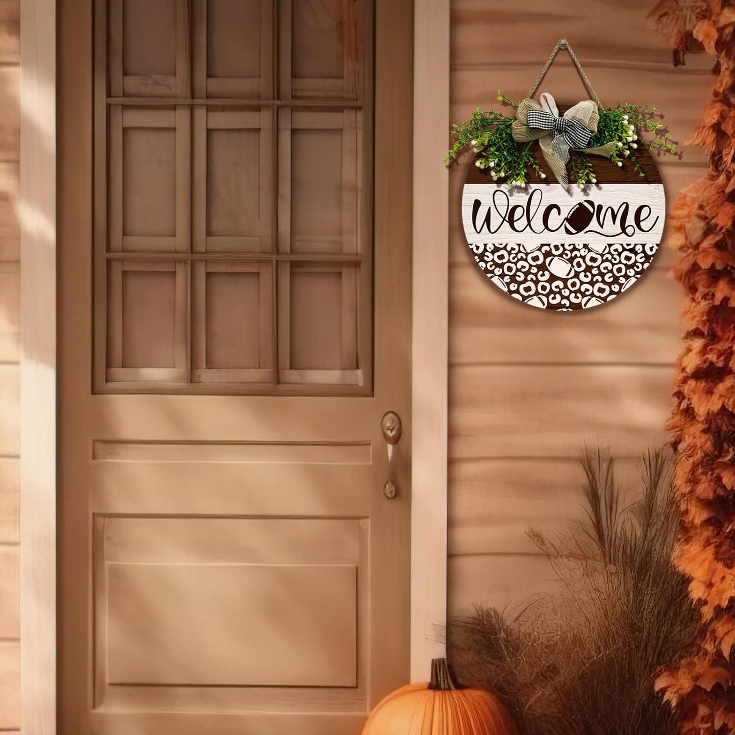 Wooden Football Welcome Sign 12x12 Inches