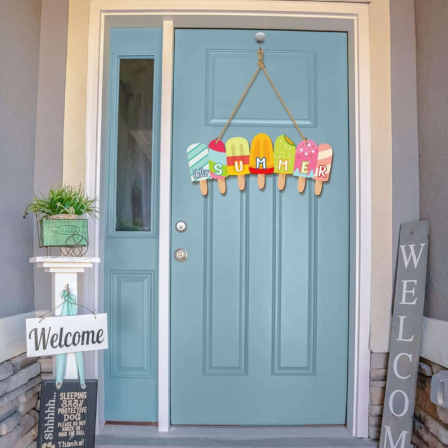 Yookeer Summer Door Sign with Ice Cream Wreath