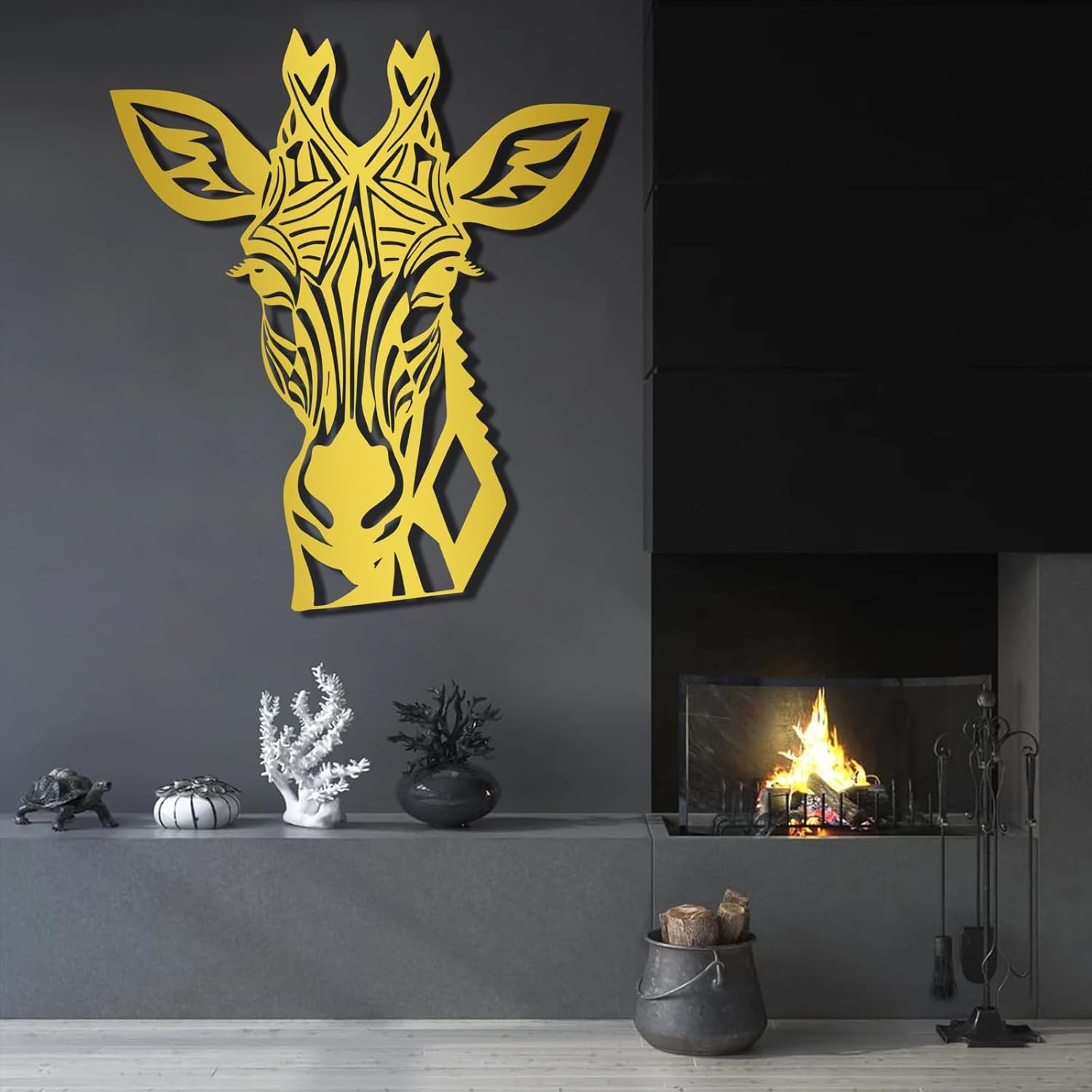 Stylish Giraffe Metal Wall Art Decor - Black 19x16