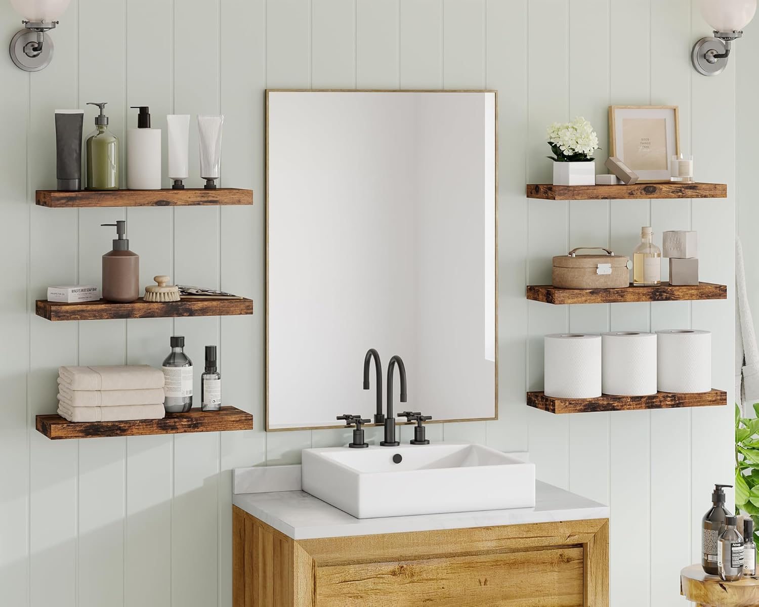 Fixwal 158 In Floating Shelves Set of 6 Rustic Brown