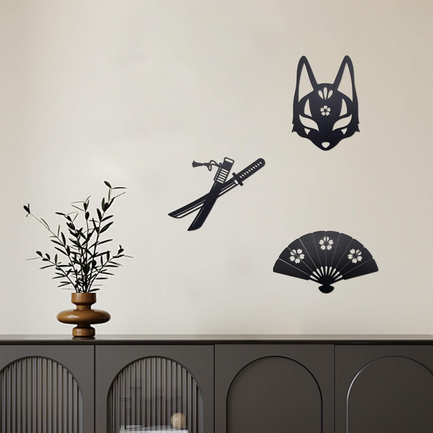 Vausart Japanese Wall Decor Set 3pcs Matte Black