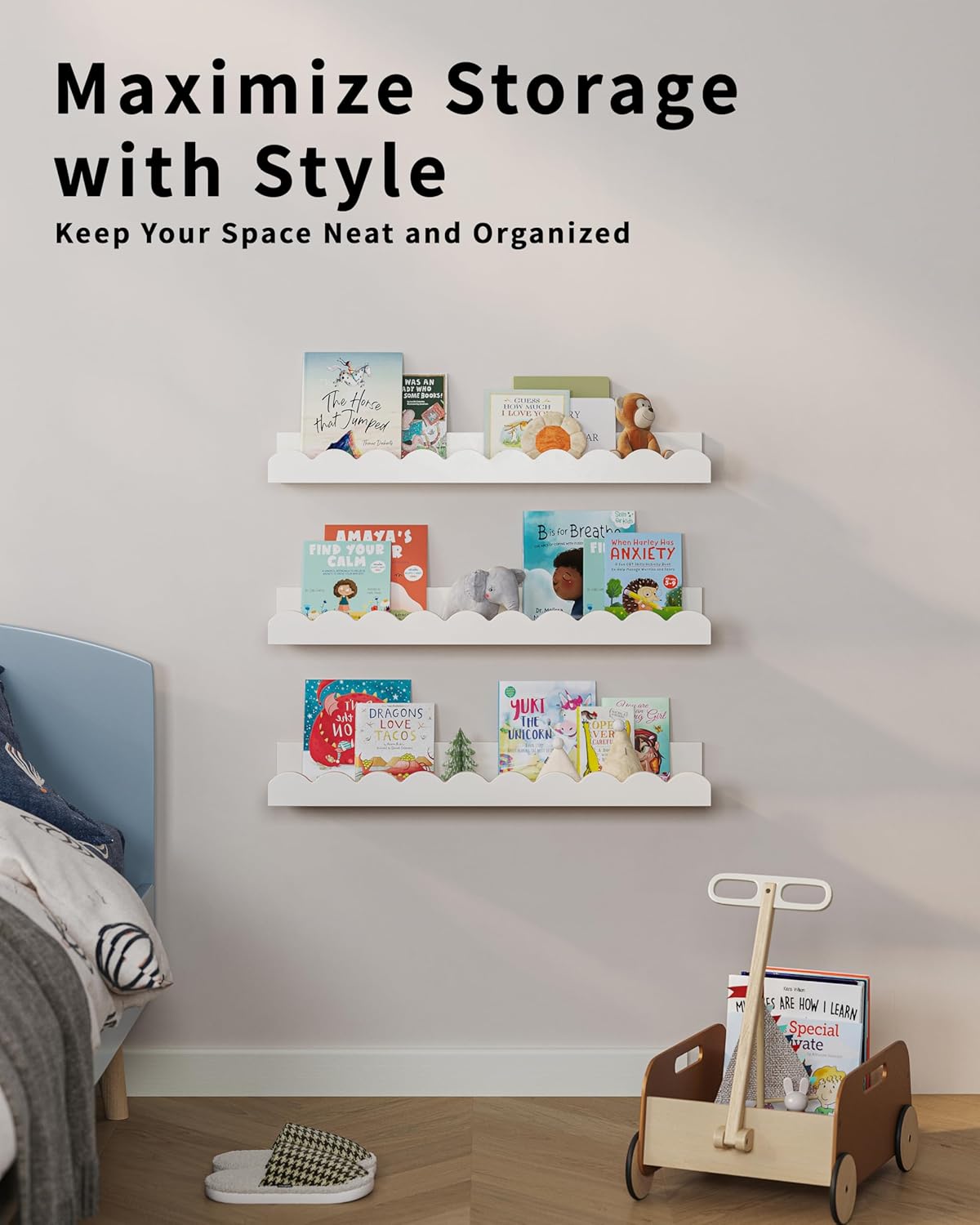 GW Gruwald Set of 3 Floating Book Shelves for Kids Room