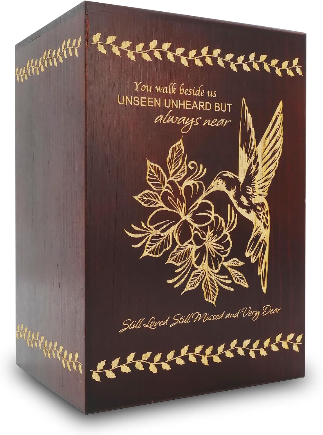 Wooden Cremation Urn with Hummingbird Design Eco-Friendly and Elegant