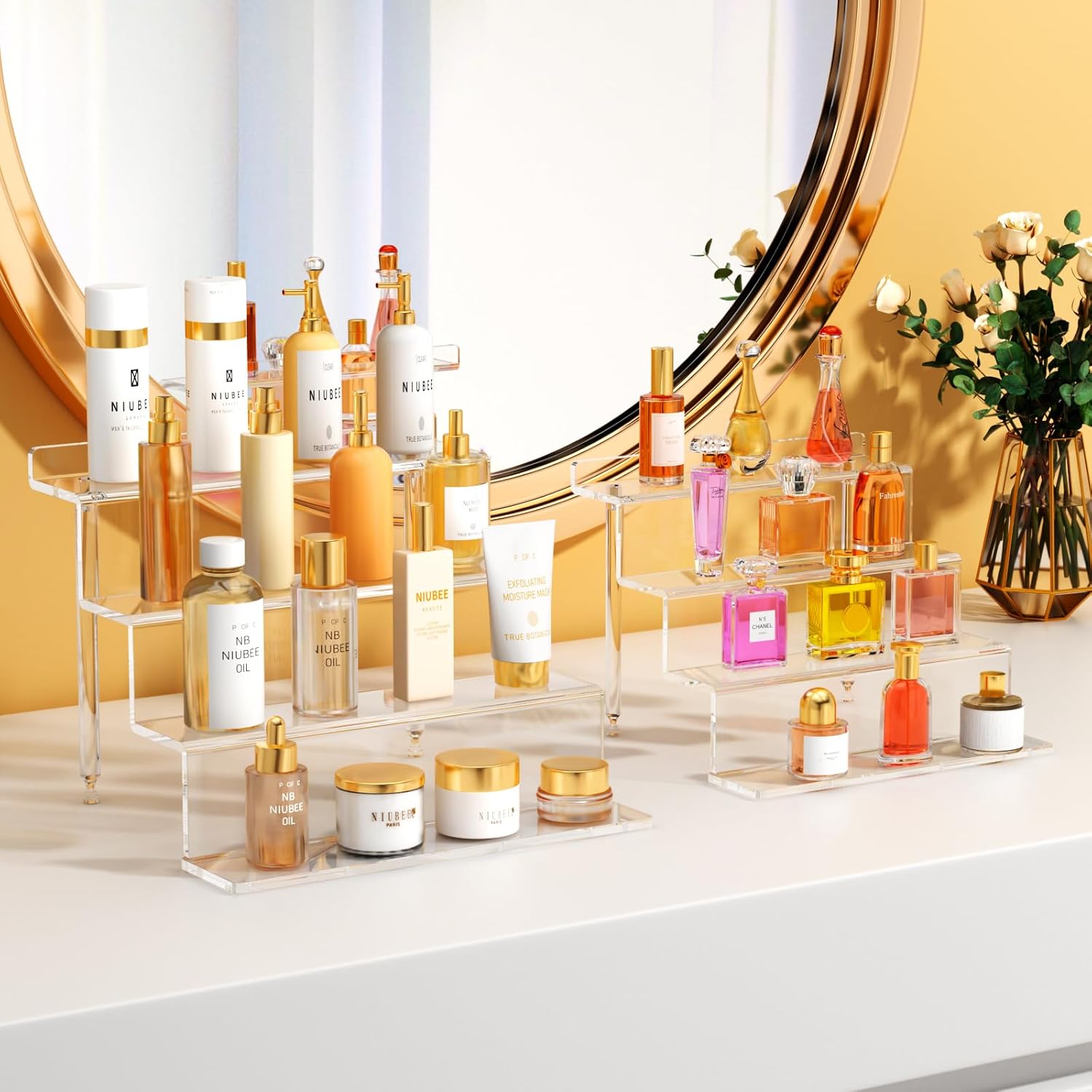 NIUBEE Acrylic Riser Display Shelf 4 Tier 9 Inch
