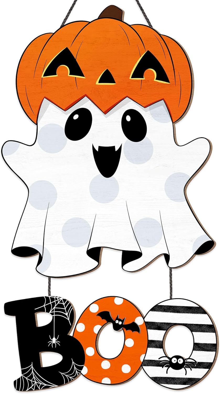 Halloween Ghost BOO Wood Door Hanging Sign Decorations