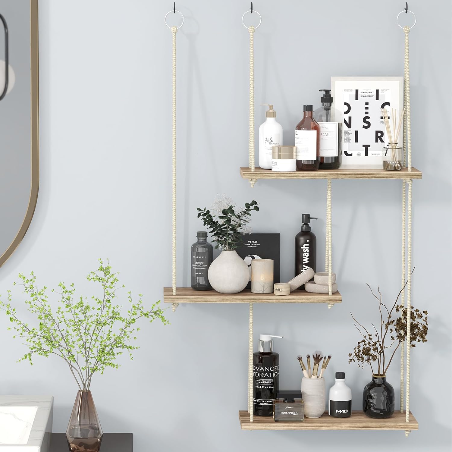 Fixwal 3 Tier Floating Wall Shelf Rustic Brown