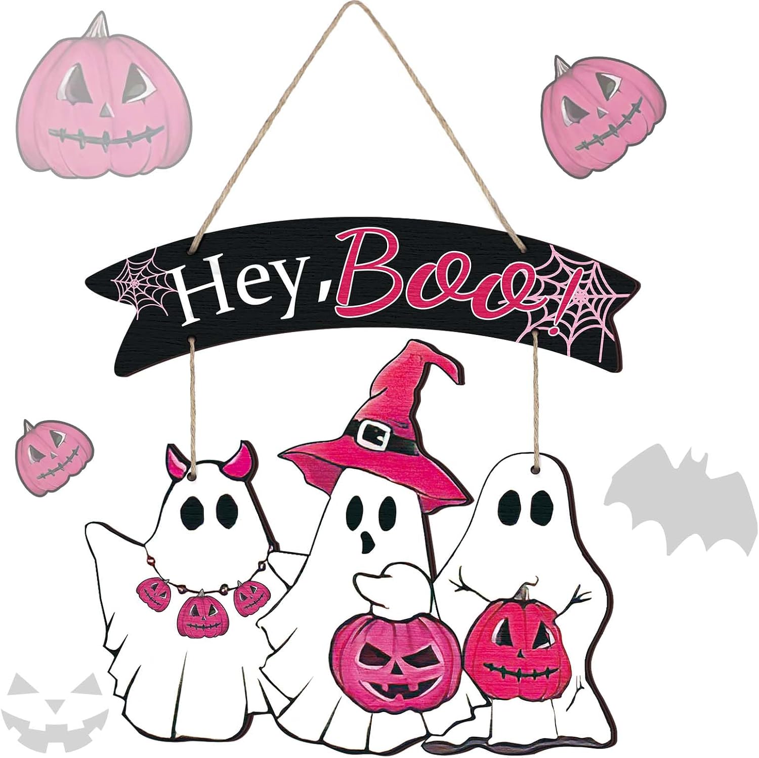 Kigley Halloween Wooden Door Decor Set with 3 Signs