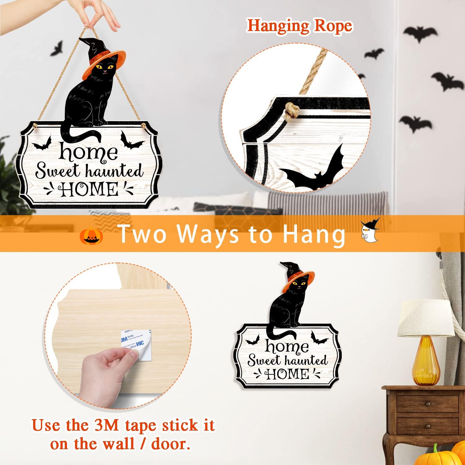 Halloween 3D Black Cat Door Hanger Decor Sign
