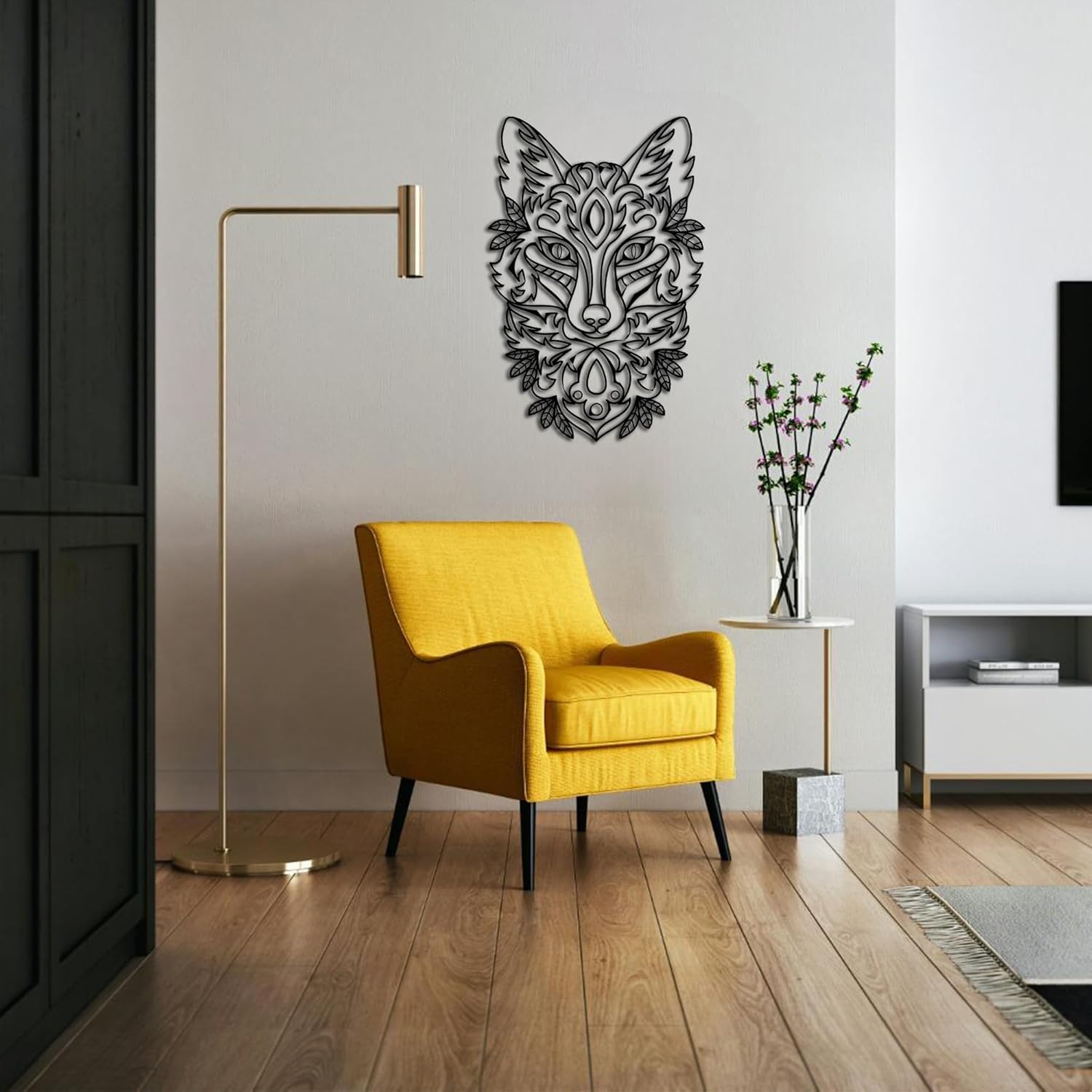 Black Metal Decorative Fox Wall Art Sculpture