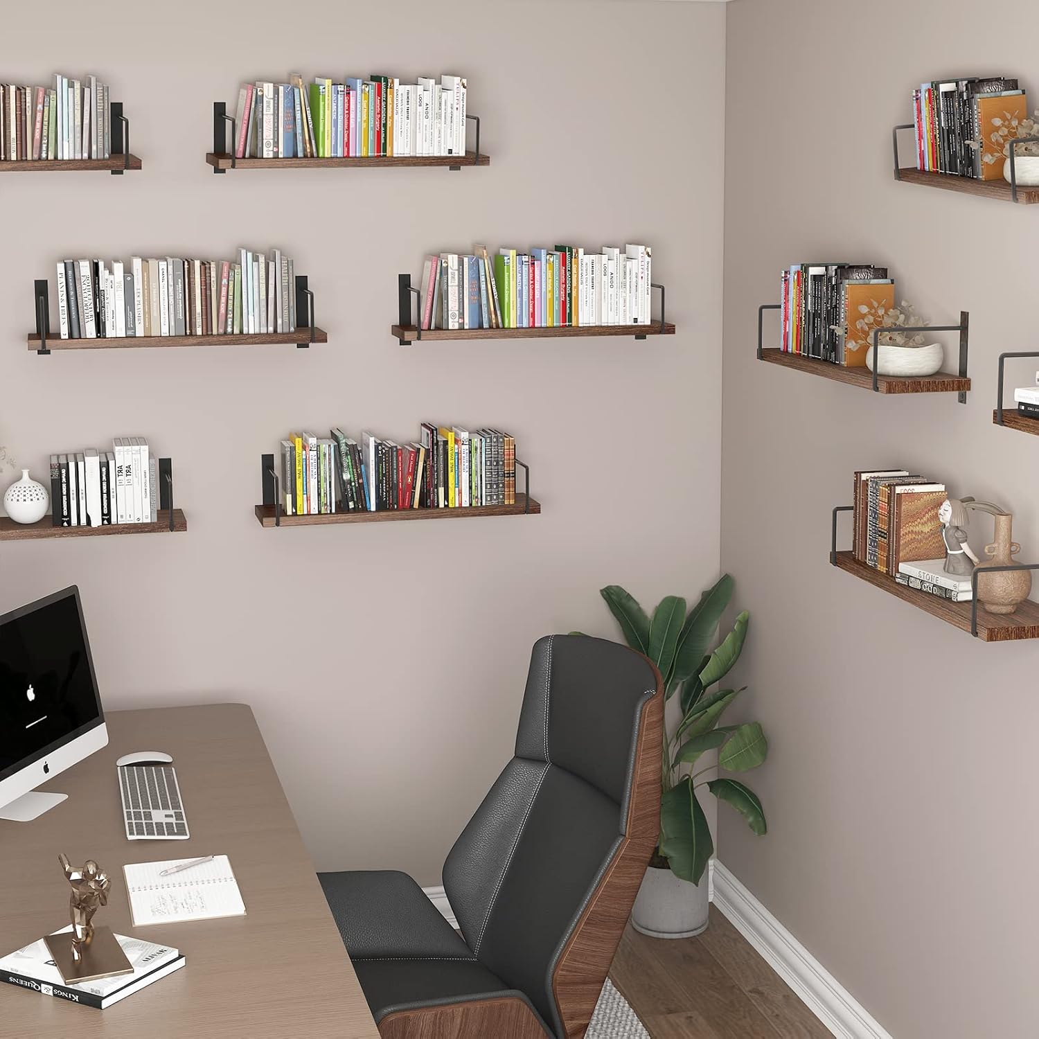 EALLRINEC Floating Shelves Set of 3 Brown Rustic Wood