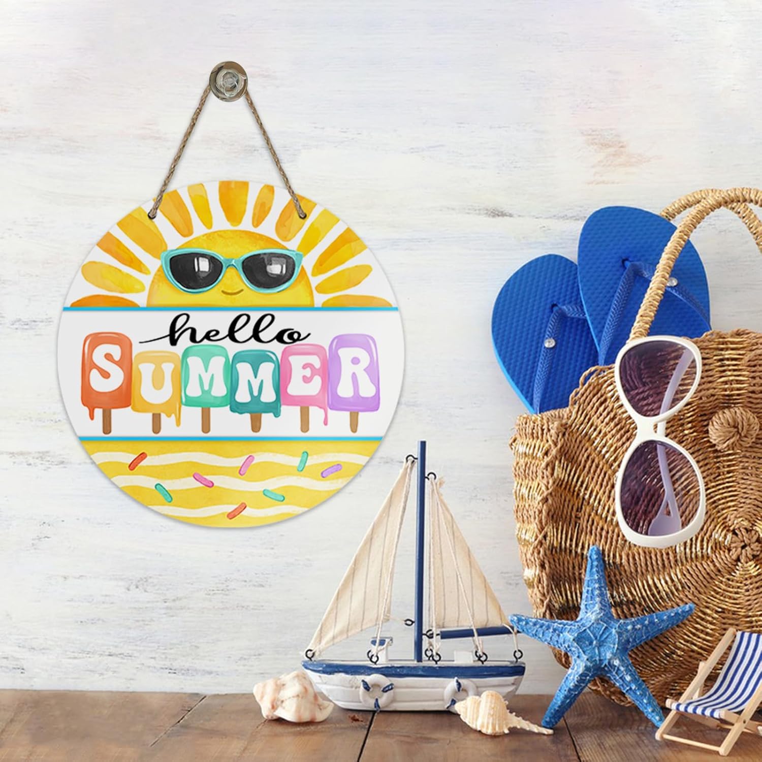 Hello Summer Sun Popsicle Sunglasses Door Sign