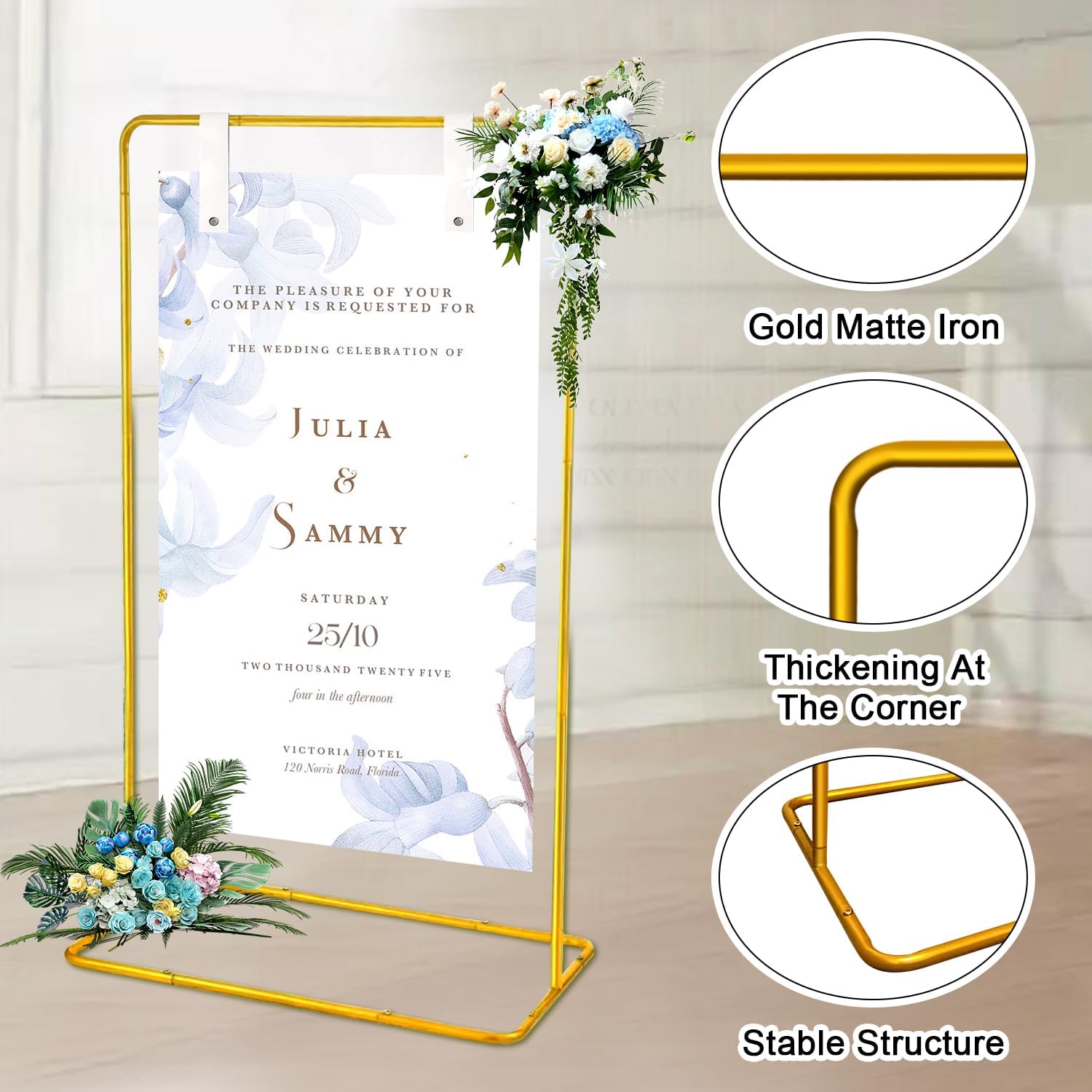 Wedding Welcome Sign Stand - Adjustable Gold Easel for Events