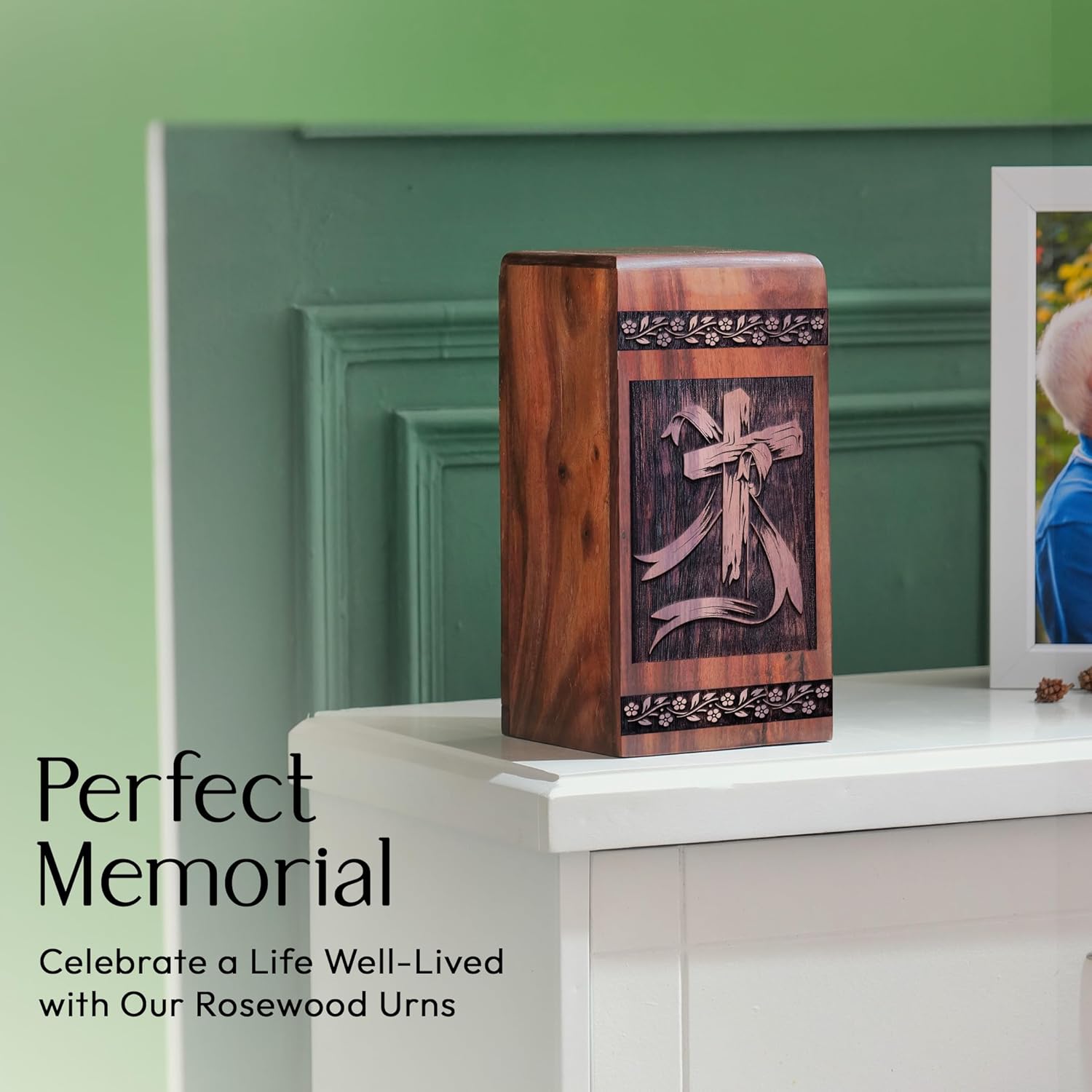 YATHABI Christian Wooden Urn - 1125 Inch Cremation Urn for Adult Ashes