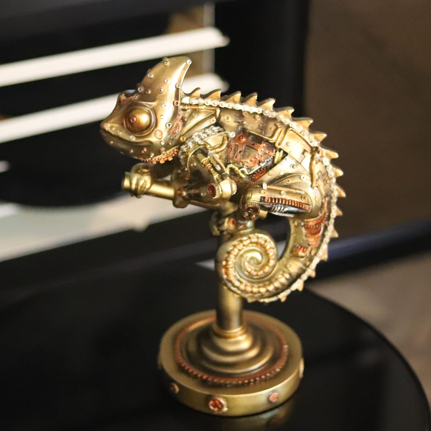 Steampunk Lizard Chameleon Statue Hand Painted Resin Collectible Figurine