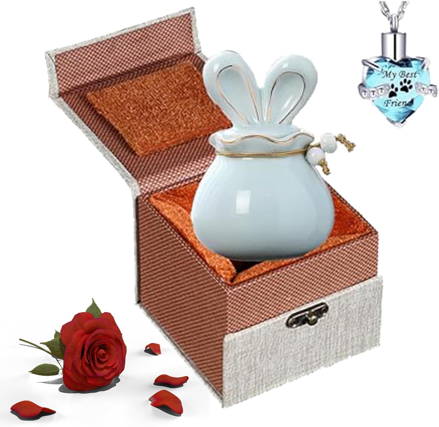 Antescort Ceramic Pet Ash Urn with Rabbit Ear Design Blue