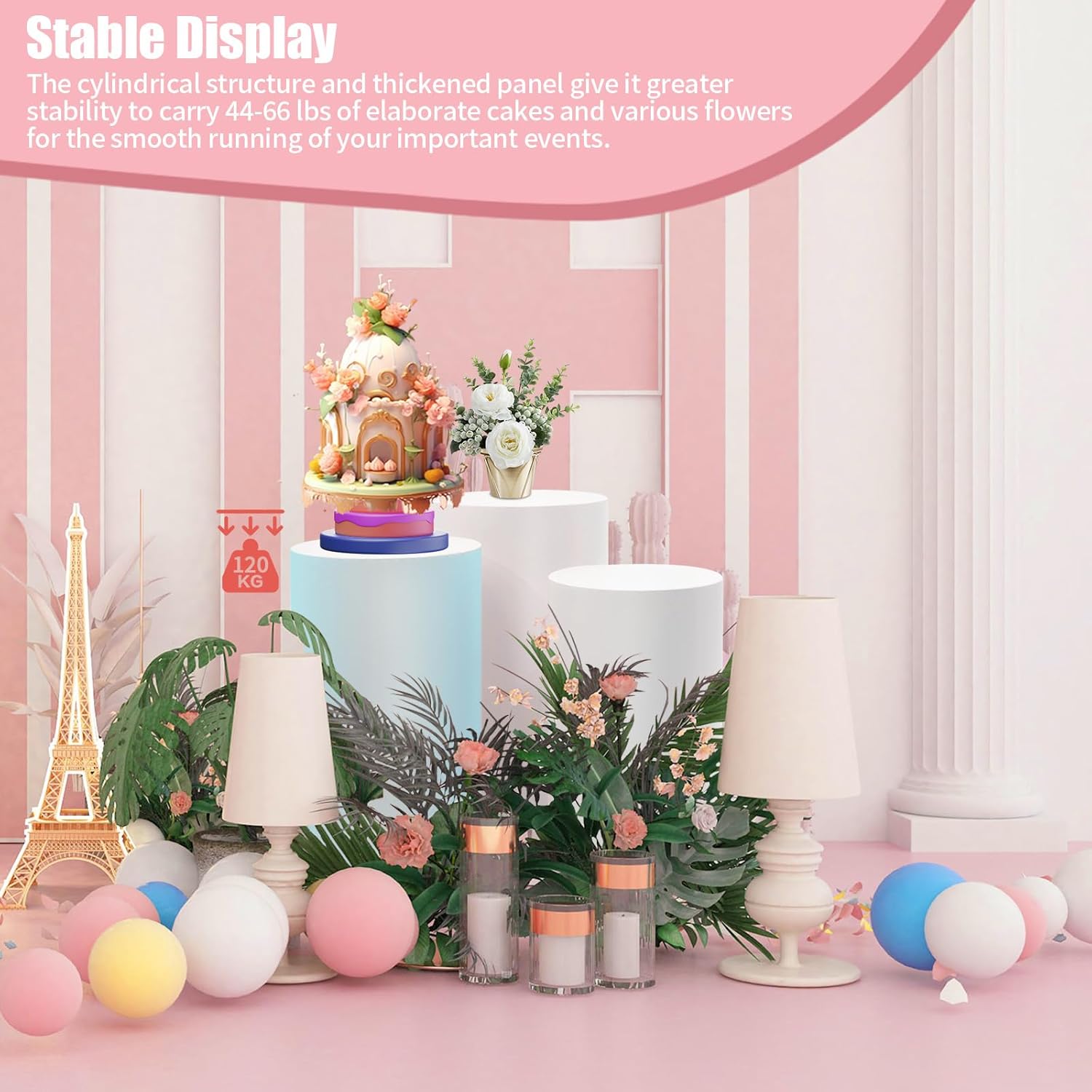 3 Pcs White Round Cylinder Pedestal Stand for Decor