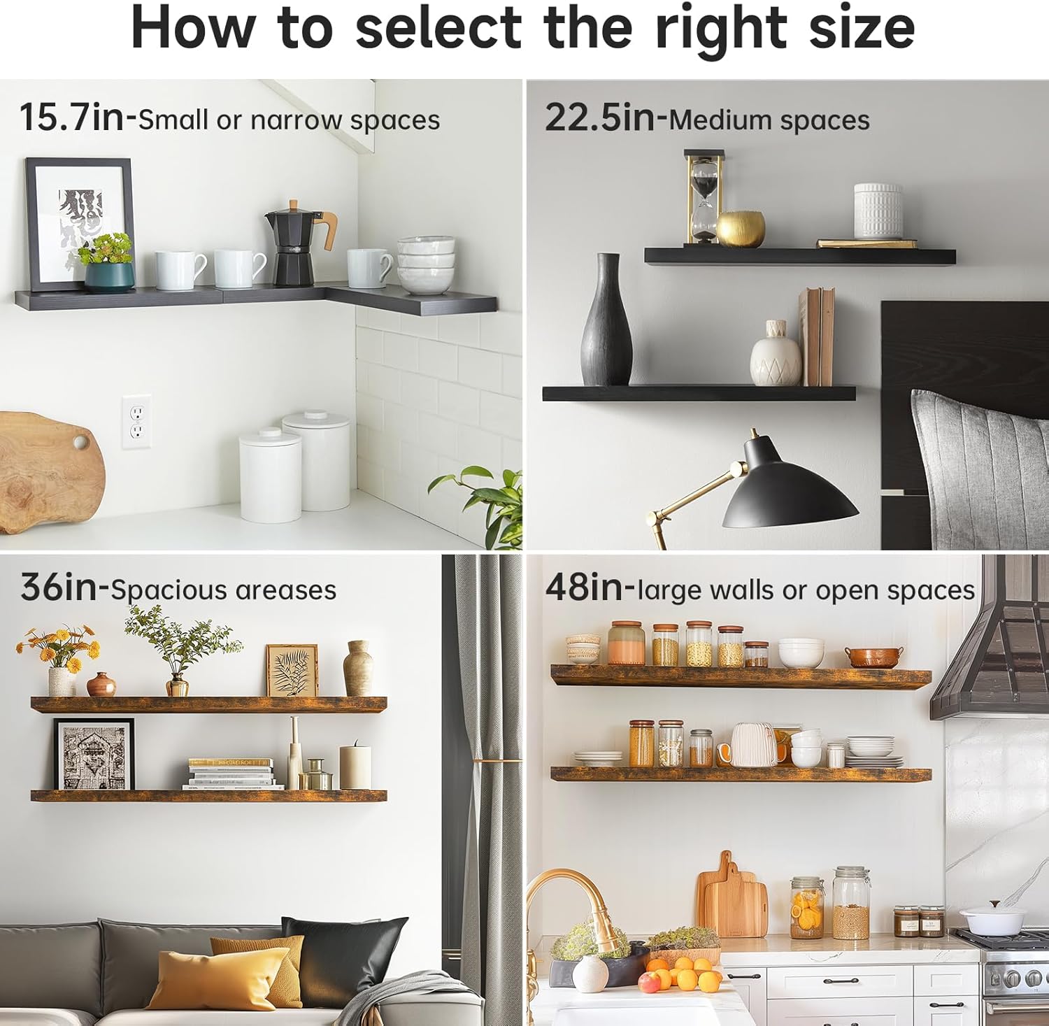BAYKA Floating Shelves 48 Inch Rustic Wood Wall Mounted Set of 2