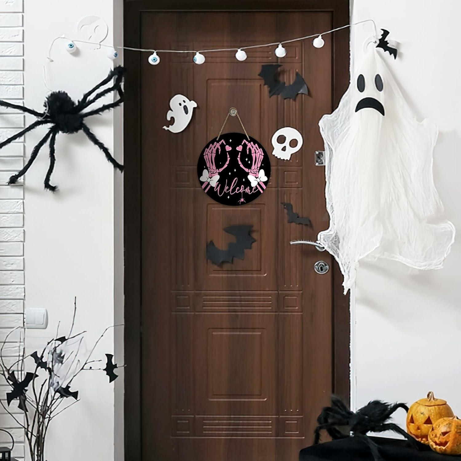 Welcome Halloween Gothic Pink Skeleton Hands Front Door Sign