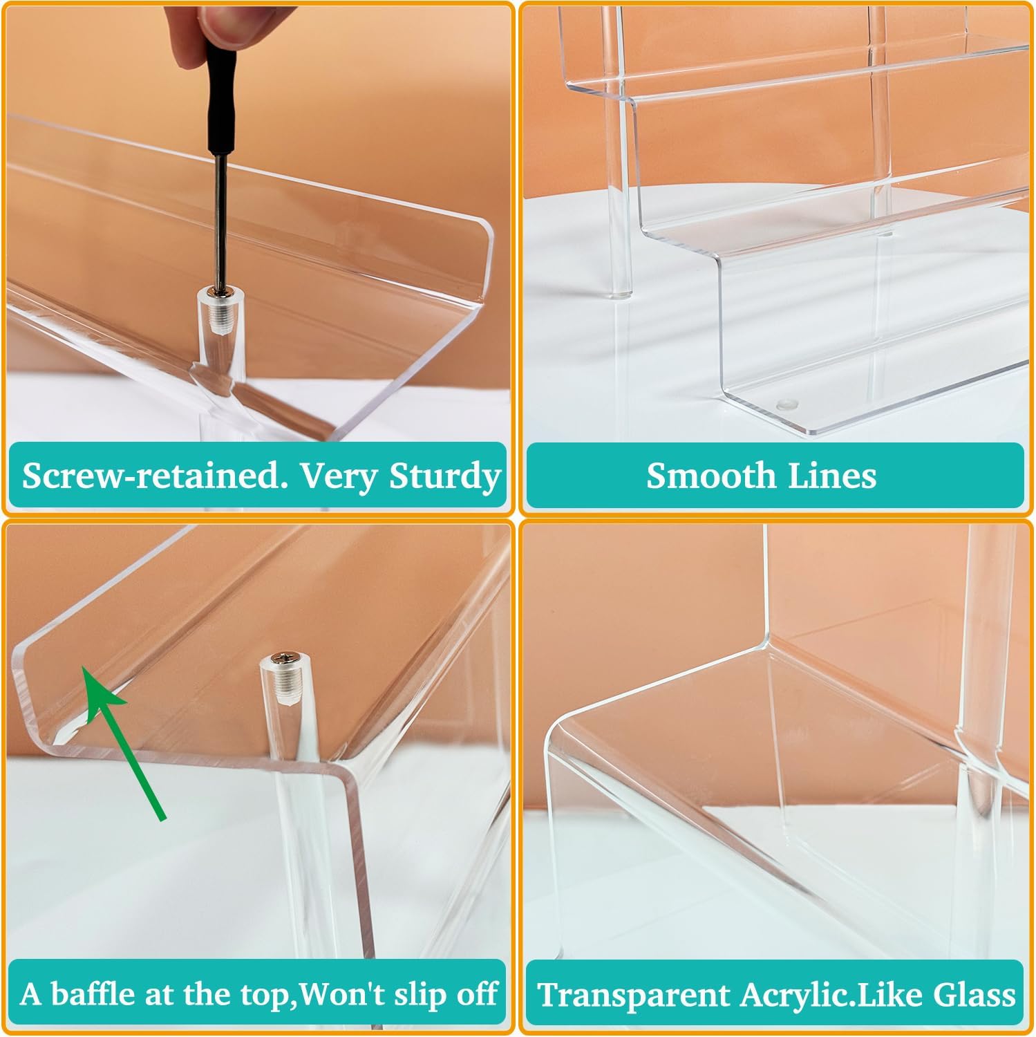 2 Pack Acrylic Display Risers 4 Tier Shelf Stand
