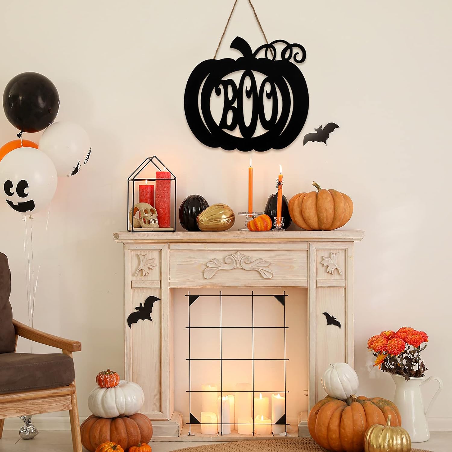 Jetec Halloween Door Hanger Black Boo Wood Sign