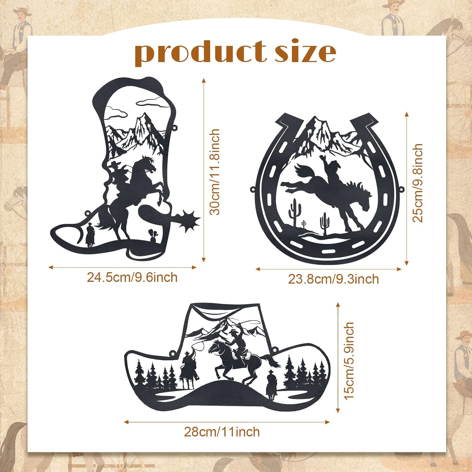 Pinkunn 3 Pcs 98 Inch Metal Wall Decor Cowboy Art